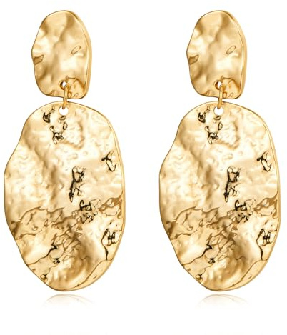 HESSAWELL Gold Frauen Ohrringe Aussage Ohrringe Plisserte gehämmerte Vintage Big Drop Hangle Earrings für Frauen Mode Schmuck