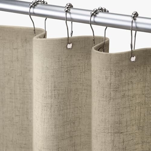 Awellife Rideau de douche gris kaki texturé en lin de style rustique avec doublure en tissu pour salle de bain 183 x 183 cm
