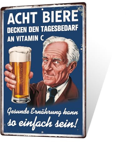 Putuo Decor Lustiges Bier Schild, Acht Biere Vitamin C Metallposter, Retro Blechschild für Bar, Kneipe, Hausbar, Wanddeko, 30x20 cm