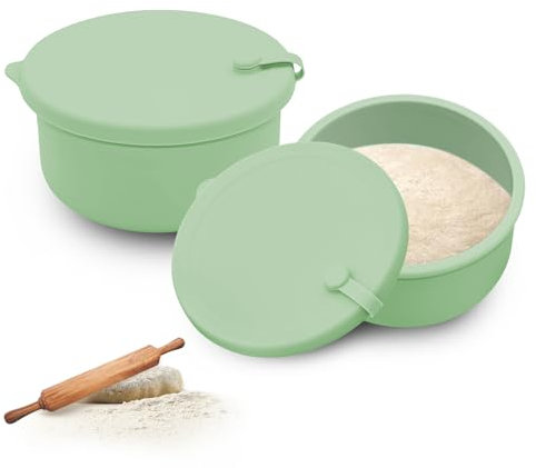 WHFGSOM Pizzaballenbox mit Deckel, 2er Set Silikon Pizzateig Box Pizzabox Pizza Zubehör Aufbewahrungsbox für 250-350g Pizzateig/Sauerteig