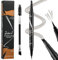 LOPHE Microblading Augenbrauenstift, Augenbrauenstift Wasserfest 2-in-1 mit 4 Gabelspitze Applikato und Augenbrauenpinsel, 02# Dunkelbraun
