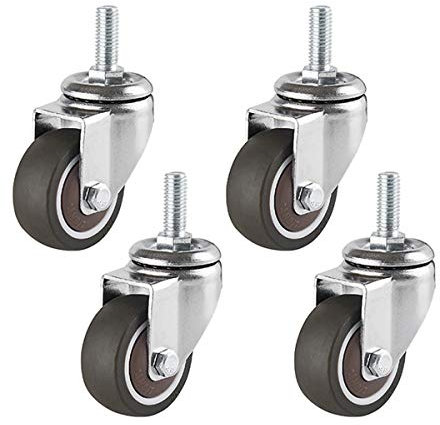 Lenkrollen mit Bremse, 2 Zoll 50 mm Gummirolle, 360° drehbare Möbelrolle, 4er-Set, M8/M10 Standardschaft, Tragkraft 150 kg, Kugellager