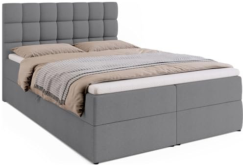BROMARKT Boxspringbett mit Bettkasten Polsterbett mit Bonell-Matratze und Topper Bett für Schlafzimmer gepolstertes Kopfteil Dakota bonellfedern 140x200 Härtegrad H3 Grau Malmo