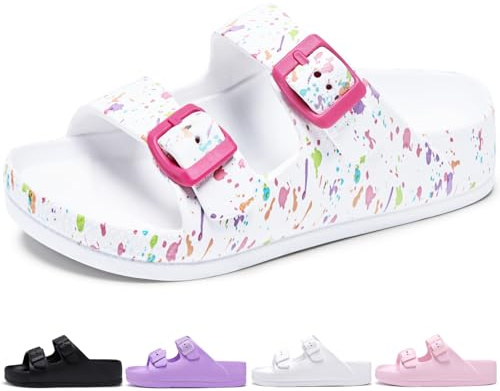 Torotto Ciabatte Bambina Bambino Estive Ciabatte Piscina Antiscivolo Ragazzi Ragazze Doppia Fibbia Regolabile Pantofole da Spiaggia Sandali Unisex(Colorato, 32EU)
