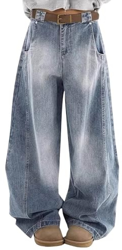 Jeans da donna baggy Y2K boyfriend, jeans a vita bassa hip hop - pantaloni in denim a gamba larga, jeans in stile palazzo, pantaloni a vita bassa, streetwear estetico per ragazze adolescenti, Blau51