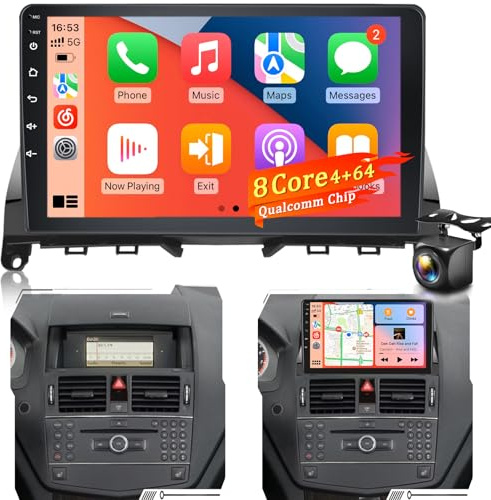 Qualcomm 8-Kern 4GB+64GB Android Autoradio für Mercedes Benz C-Klasse W204 S204 2006-2011, Radio mit IPS Touchscreen, Drahtloses CarPlay & Android Auto, GPS, DSP Hi-Res Audio