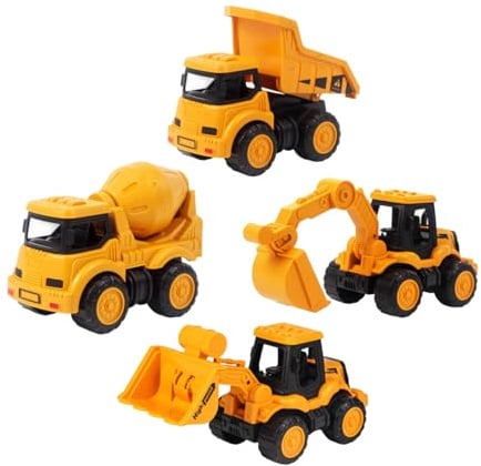 KieTeiiK 4PCS Engineering Truck Car Toy Pull Back Vehicle Jointed Car Set For Kids Sandbox Play With Digging Bulldozers Dump Truck Engineering Vehicle