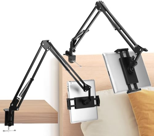 QWORK® Adjustable Tablet Holder for Bed with 360° Rotating Arm, Phone Mount Clamp Desk, for Devices 4.5”-12.9”