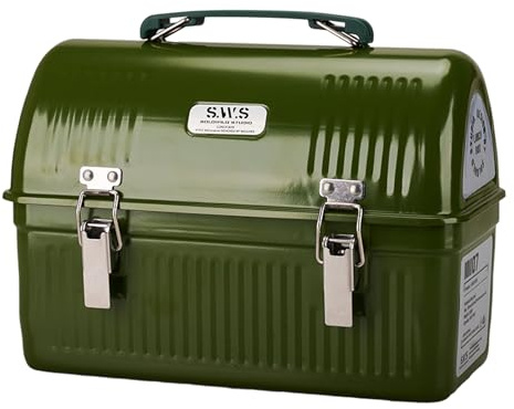 Vintage Metal Lunchbox | Durable Meal Container Lunchbox with Handle and Latch Retro Metal Containers Storage Boxes Stores Fod Drinks THRMOS Water Bottle