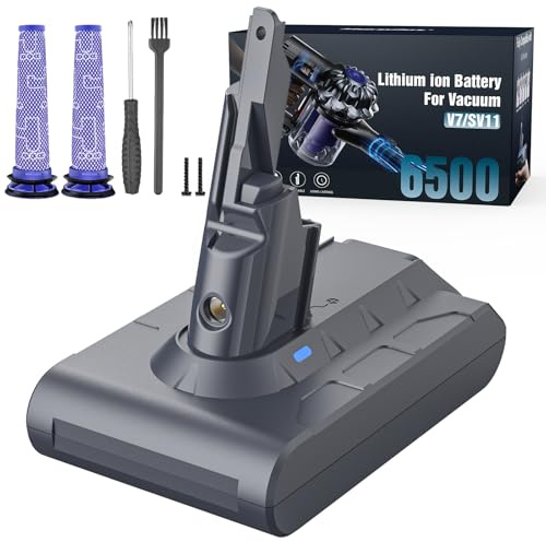 Replacement Battery for Dyson V7, Morpilot 6500mAh Li-ion Battery for Dyson V7 SV11 Animal Fluffy Trigger Motorhead and Total Series Vacuum Cleaner with 2 Pre-Filters