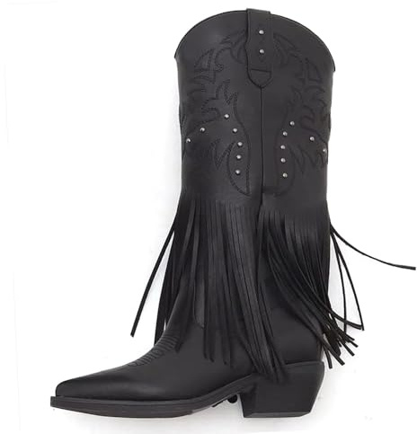 IF Stivali texiani western donna con frange punta affusolata cowgirl boho chic moda country eleganti MP2702-2