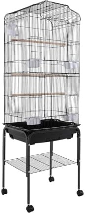 47x37x137,5cm Vogelvoliere, Vogelkäfig mit Rädern, Zuchtkäfig für Papageien, Großer Vogelkäfig für Nymphensittiche, Wellensittiche, Langschwanzpapageien (Schwarz)