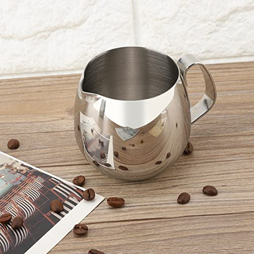 Riuulity Stainless Steel Milk Frothing Pitcher Durable with Smooth Pouring for Barista Coffee Shop 16 Oz (300ml)