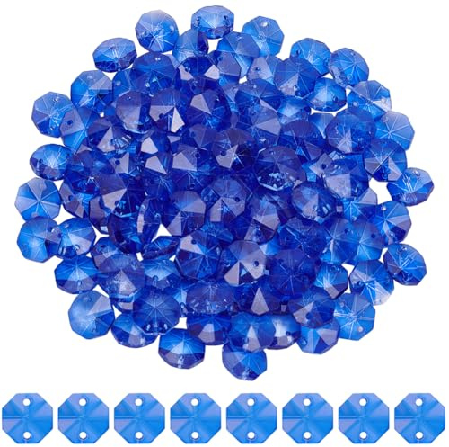 SOFPLATE 120 Stück Blaue 14mm Achteckige Kristallperlen Prismenperlen Mit 2 Löchern Kristall Kronleuchter Ersatzteile Verbinder Sonnenfänger Facettierte Abstandshalter Für DIY Lampen Hängeanhänger Und