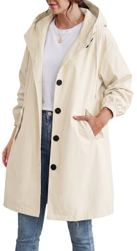 CMTOP Trench Donna Lungo con Cappuccio Elegante Monopetto Cappotto Leggero Antivento Giacca Primavera e Autunno Trenchoat Windbreaker Giacche con Tasche(Beige,S)