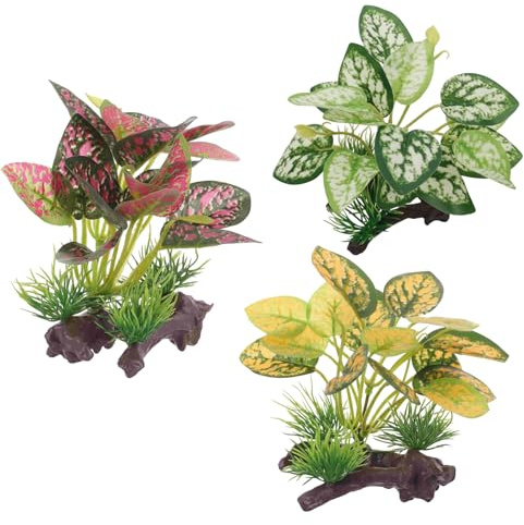 QhgPnt 3 Pcs Silk Aquarium Plants, Reptile Artificial Plants, Fish Tank Artificial Decorations, Suitable for Aquarium and Fish Tank