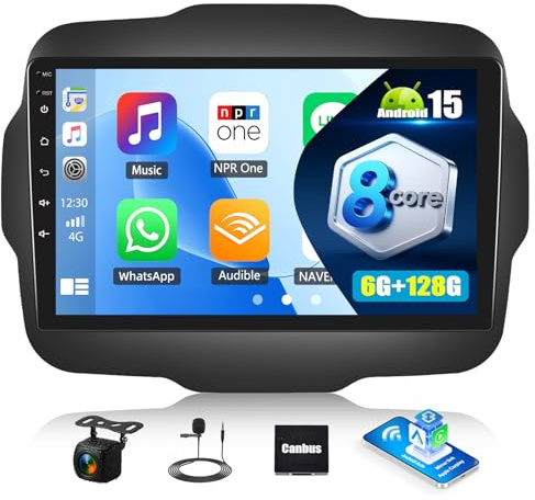 per Jeep Renegade, Android 15, 6G+128G 8-Core GOHHDL Autoradio per Jeep Renegade 2016-2020 con Carplay Android Auto, Touch Radio da 9 Pollici 2Din con GPS WiFi Bluetooth FM/RDS SWC Retrocamera&MIC