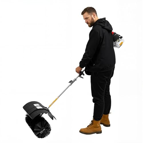 Benzin-angetriebener Besen-Kehrmaschine, Rasenreinigungs-Kehrmaschine,52CC Benzinseitenbesen, mit 1,7 kW 2-Takt Motor, 33,8 oz Kraftstofftank,für Garten, Kunstrasen, Gehwege, tragbar mit Gurt