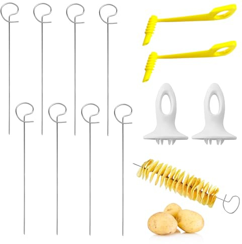 pelriox 12 Pezzi Taglia Patate a Spirale – Set in Acciaio Inossidabile di Alta qualità, Ideale per Cucina Casalinga & Barbecue all'Aperto, 2 Set Completi con Maniglie & Spiedini