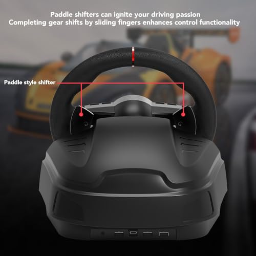 Elprico Gaming Racing Wheel, 270° Sim Driving Steering Wheel with Hall Linear Pedals and Manual Shifter, 3 Adjustable Sensitivity Levels, for PC Console