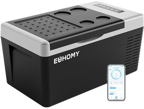 EUHOMY 18L Car Fridge, Compressor Fridge -20℃~20℃, Portable Refrigerator 12/24V DC 100-240V AC, Portable Freeze with APP Control for Camping, Travel, Boat