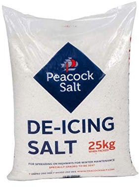 Peacock Salt 25KG Bag White De-Icing Rock Salt for Weeds Keeping Roads Paths and Driveways Clear of Ice and Snow Cleaner than Grit