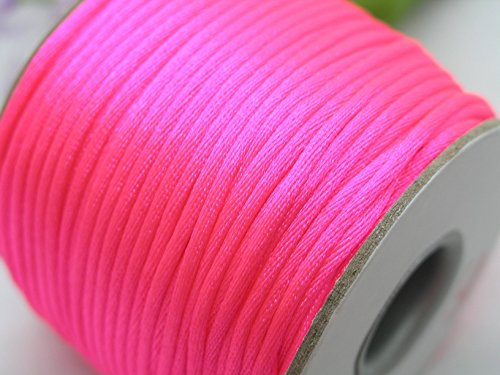 Lot de 2 Rouleaux de Cordon de 90 m - Épaisseur : 2 mm - Soie satinée - Cordon Chinois - 10 Roses Fluo - 2 mm