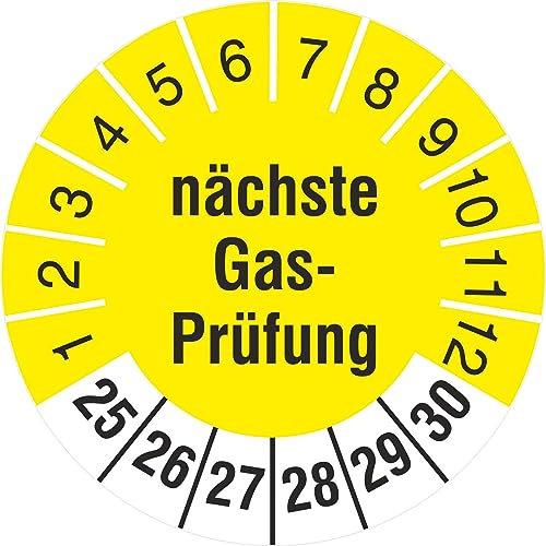 100 Prüfplaketten nächste Gasprüfung 30 mm Prüfetiketten Gas 2025-30