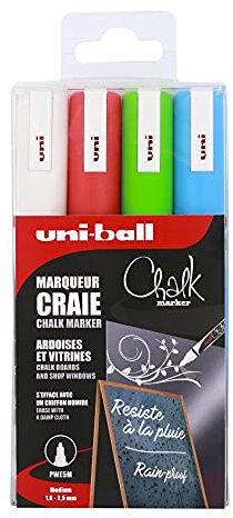 uni-ball PWE5M/4 ASSF15 Kreidemarker Chalk PWE-5M, 4er-Etui,farbig sortiert
