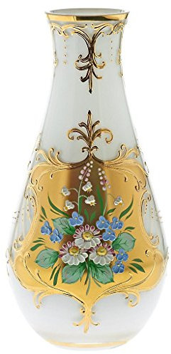 Vase Blumenvase Bouquet Vase White Queen H 25 cm Weiß Gold aufwendig Handbemalt Hochwertiges Glas Tischvase