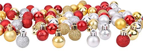 Conjunto de 96 bolas pequeñas para árbol de Navidad (32 rojas, 32 plateadas y 32 doradas, 2,5 cm)