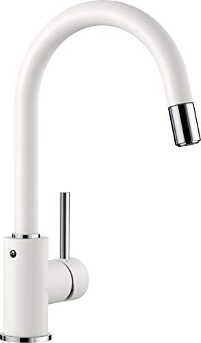 BLANCO MIDA-S | Küchenarmatur in silgranitweiß | Hochdruck | Mit herausziehbarem Schlauch | Rückflussverhinderer | Keramik Kartusche | Gesicherte Wasserqualität & wassersparend