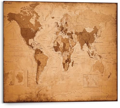 REINDERS Wandbild, Weltkarte, Home Office, Bilder, Wanddeko, Room Decor, MDF, Braun, 40x50cm