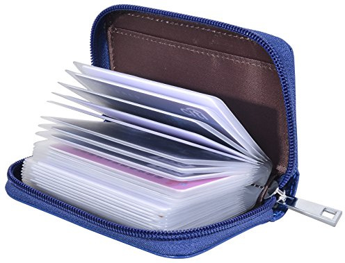 Genuine Leather Card Holder with 26 Credit Card Slots and ID Card Holder - Blue