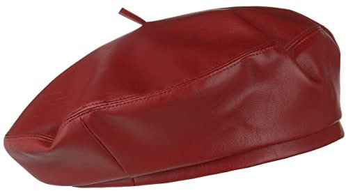 Lipodo Kunstleder Baskenmütze Damen/Herren - Baske mit Futter - Gefütterte Franzosenmütze in Lederoptik - Packable - Mütze Sommer/Winter Bordeaux L/XL (58-60 cm)
