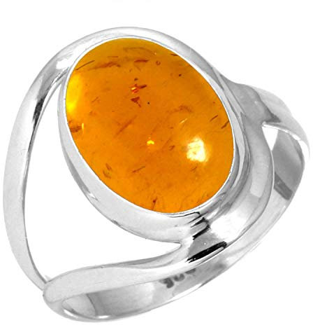 Jeweloporium Orange Bernstein 925 Silber Ringe für Damen Edelstein Cocktail Silber Ringe Größe 62(19.7) Ostern Geschenk viktorianisch Schmuck