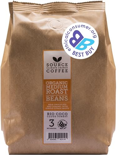 Whole Coffee Beans - Organic, Award Winning Medium-Dark Roast by Source Climate Change - Single Origin, Traceable & Freshly Roasted (500g, Nicaragua)