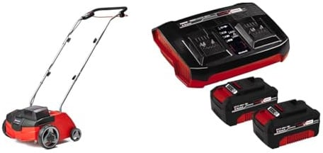 Einhell Akku-Vertikutierer-Lüfter GC-SC 36/31 Li Power X-Change (Li-Ion, 36 V, 31 cm Arbeitsbreite, 3-in-1-Kombi, kugelgelagerte Messerwalze mit 8 Messern, inkl. 2x 4,0 Ah Akkus und Twincharger)