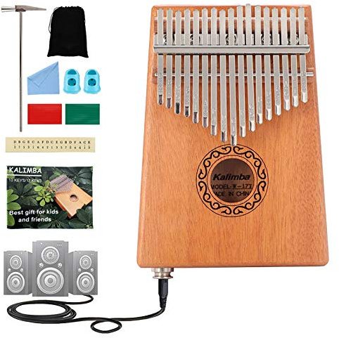 17 Keys EQ Kalimba Thumb Piano mit 3,5-mm-Audio-Schnittstelle, Tune Hammer, Holz Mbira Sanza Finger Piano, professionelle Musikinstrumente Geschenk für Kinder Erwachsene Anfänger