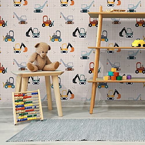 Muralo Tapete 10m Rolle Vlies Tapete Stadt Lastkraftwagen Bagger Kräne Traktoren Kariert Vliestapete 1000 x 53cm Wand Tapete Wohnzimmer Kinderzimmer Moderne Wanddeko Wand Dekoration