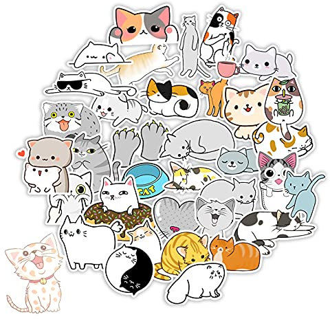 100 Stück Katzenaufkleber, Wasserdichter Katzenaufkleber, Wiederverwendbare Aufkleber, Katzenaufkleber selbstklebend, Für Koffer, Mobiltelefone (Farbe)