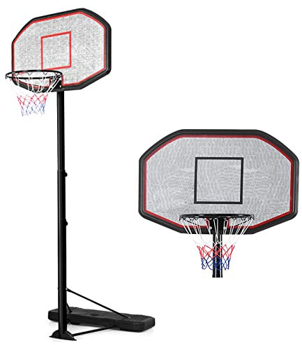 RELAX4LIFE Panier de Basket avec Hauteur Réglable 260-305 CM, Panier de Basketball avec roulettes, Cadre en Fer, Panneau en PVC+PE, Filet en Nylon, pour Intérieur et Extérieur (220-305 cm)