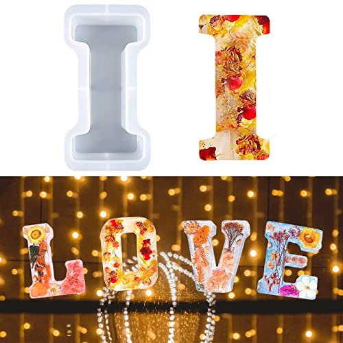 Moule à Grandes Lettres pour Résine, Moule en résine époxy 3D, Moule à Gâteau Avec Lettres de l'alphabet de A à Z, Moule à Gâteau en Résine, Moule de Décoration pour Fête D'anniversaire (I)
