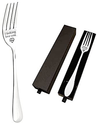 Sunnee I Forking Love You Engraved Fork Stainless Steel Dinner Forks Letter Engraved Fork 8 Inches with Box for Your Love Ones and Friends - Valentines Gifts,Festival Gift (I Forking Love You), Black