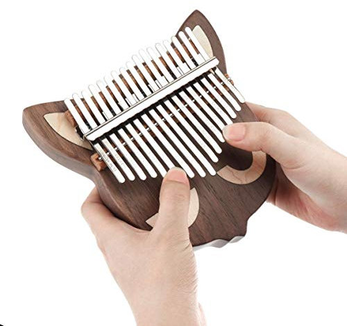 KDOQ 17 Tasten Thumb Piano Kalimba Whole Single Board Cat/Bear Face Black Walnut mit Stimmhammer (Color : Cat Face)