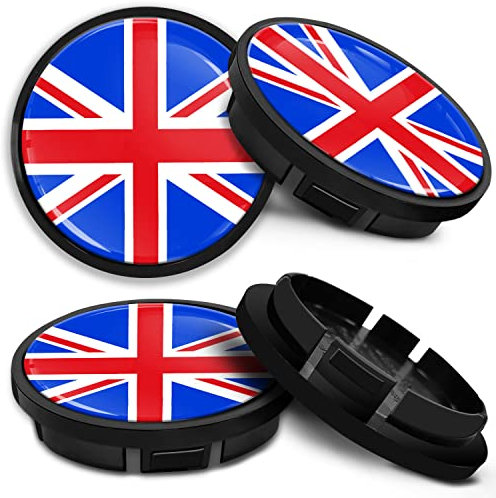 SkinoEu Kompatibel für VW Nabendeckel 66mm 5G0601171 Radnabenabdeckung für Alufelgen Felgendeckel Nabenkappe Radkappen UK Flagge CR 62
