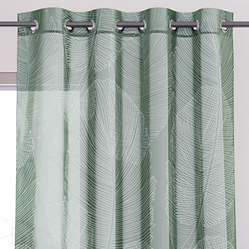 AmeliaHome Gardine 140x270 cm 1 St. Vorhang halbtransparent Ösenschal Pflanzenmuster Palm