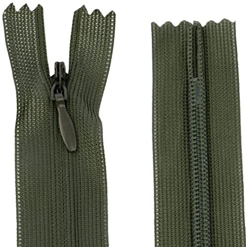 AERZETIX - C61704 - Satz mit 10 Reißverschlüssen unsichtbar 50cm Nicht trennbar - reißverschluß mit Gestell - Farbe grüne Olive - Lederwaren Jeans Hosen Kleid Rock Schieber kleidungsstück nähen