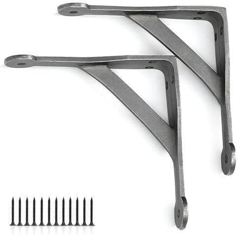 Edenic 2 Stück Gerüstbrett-Galgen-Regalhalterungen – 15,2 x 15,2 cm robuste Wandhalterung aus Gusseisen für Regale mit 12 Schrauben 30 x 4 mm für Küchenregale, Zimmer, Outdoor-Unterstützung