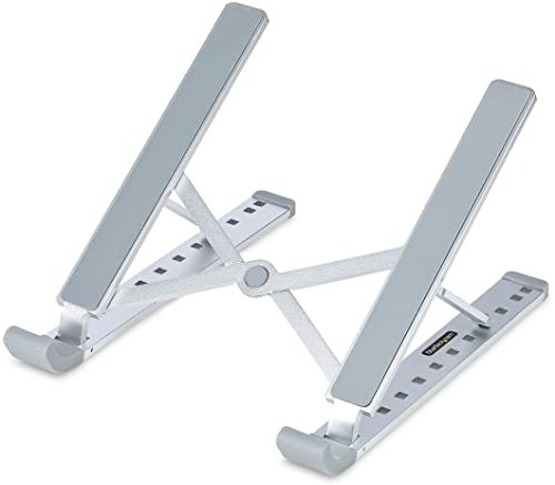 StarTech.com Foldable Laptop Riser Stand, Portable Height Adjustable Ergonomic Laptop Stand, Ventilated Aluminum Frame Supports 22lb (10Kg), Tilt/Raised/Angled Laptop/Tablet Stand (Laptop-Riser-BAR)